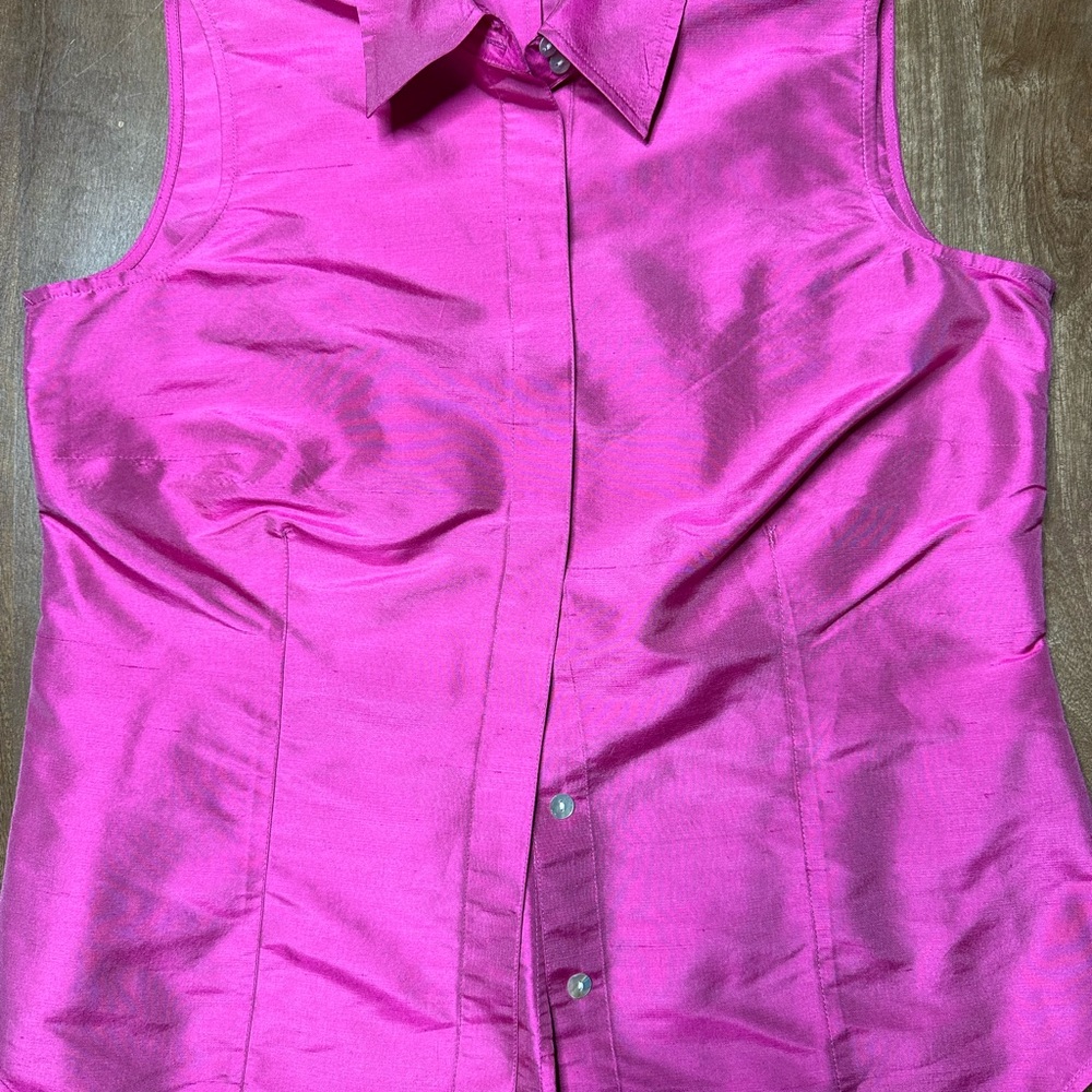 Chico's Silk Sleeveless Button-Front Shell in Hot Pink